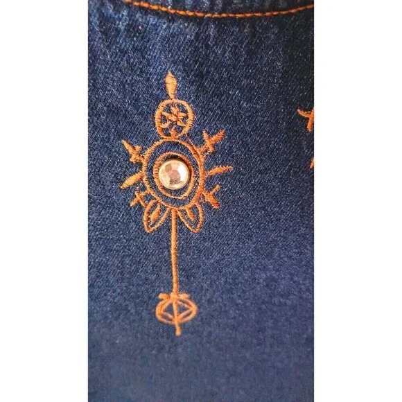 Vintage Molato Denim Maxi Dress Size Large Sleeveless Jean Embroidered Jeweled - Picture 10 of 11